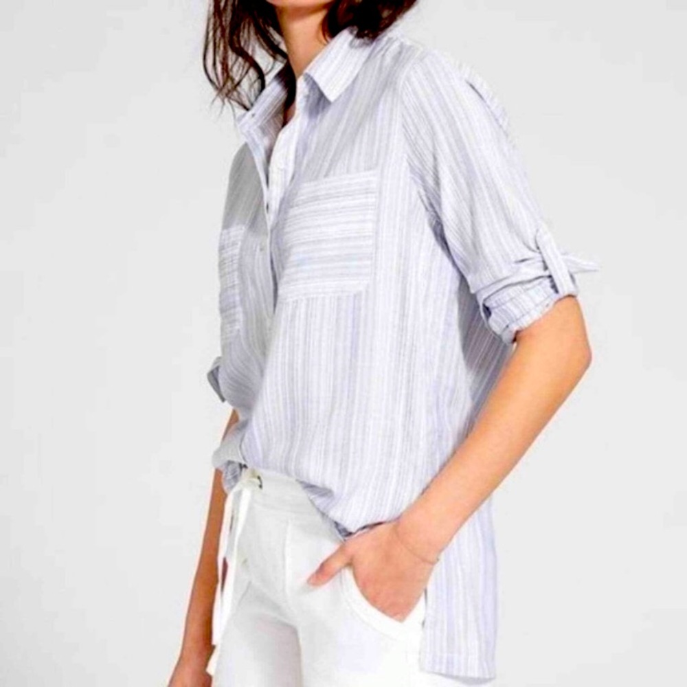 Athleta Striped Button Down Top